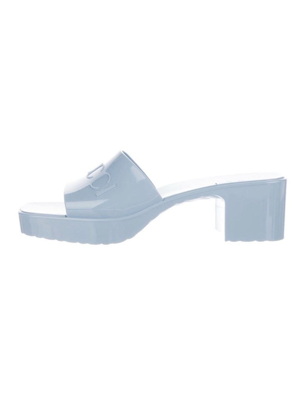 Gucci Glossy Pale Blue Logo Slide Sandals - Picture 3 of 3